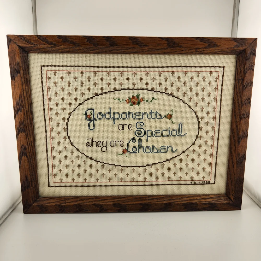 Framed Cross-Stitch with Brown Frame 